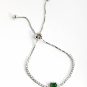 Rhodium  Square Halo Toggle Tennis Bracelet