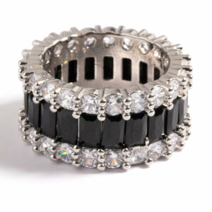 Rhodium  Large 3-Row Ring