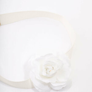 White Pearl Rose Wide Ribbon Choker