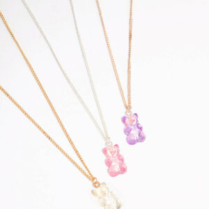 Pastel Holographic Teddy Bear Necklace 3-Pack