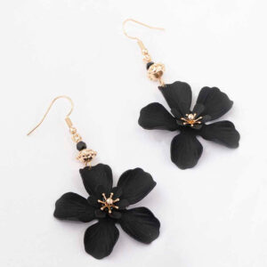 Black Bead Drop Matte Flower Drop Earrings