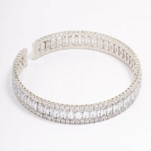 Rhodium Large Emerald-Cut Wrist Cuff