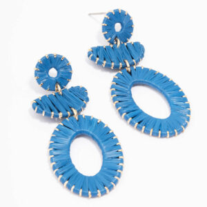 Blue Fabric Wrapped Oval Earrings