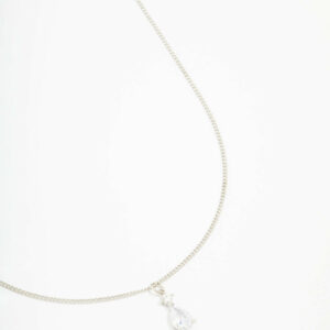 Rhodium Cubic Zirconia Pear Pendant Necklace