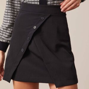 The Black High Waisted Button Mini Skirt