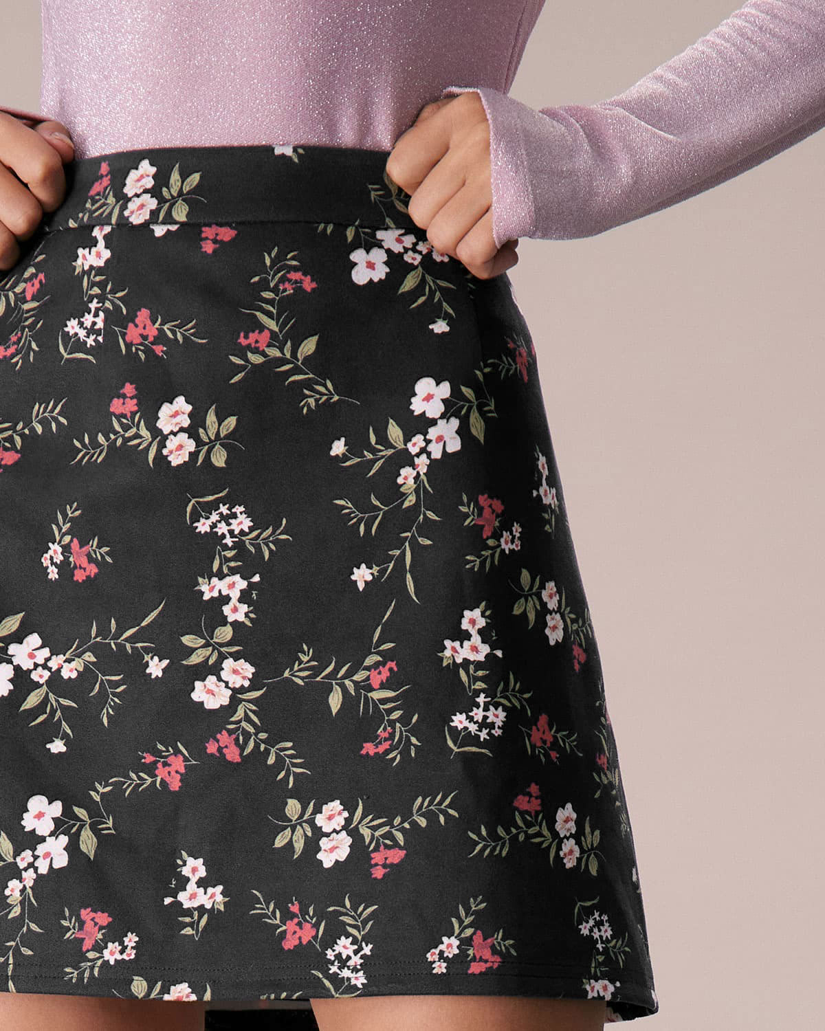 The Black High Waisted Floral Print Mini Skirt - Image 3