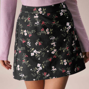 The Black High Waisted Floral Print Mini Skirt