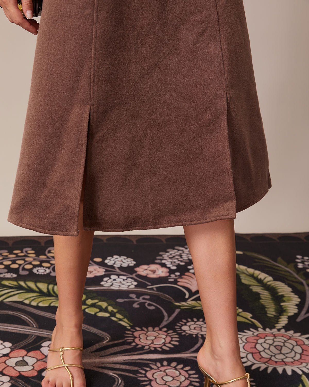The Coffee High Waisted Split Hem Midi Skirt - Image 3