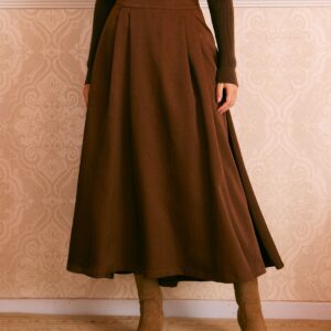 The Coffee Natural Waisted Pleated Midi Skirt