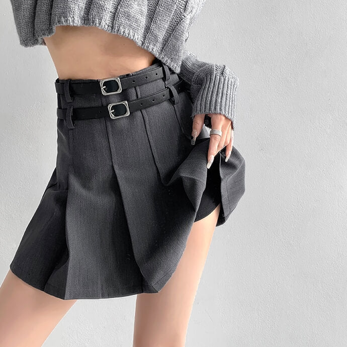 Double belts academia skirt - Image 3