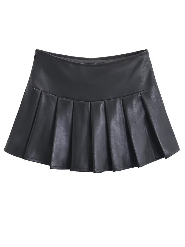 Hot girl leather pleated skirt - Image 6