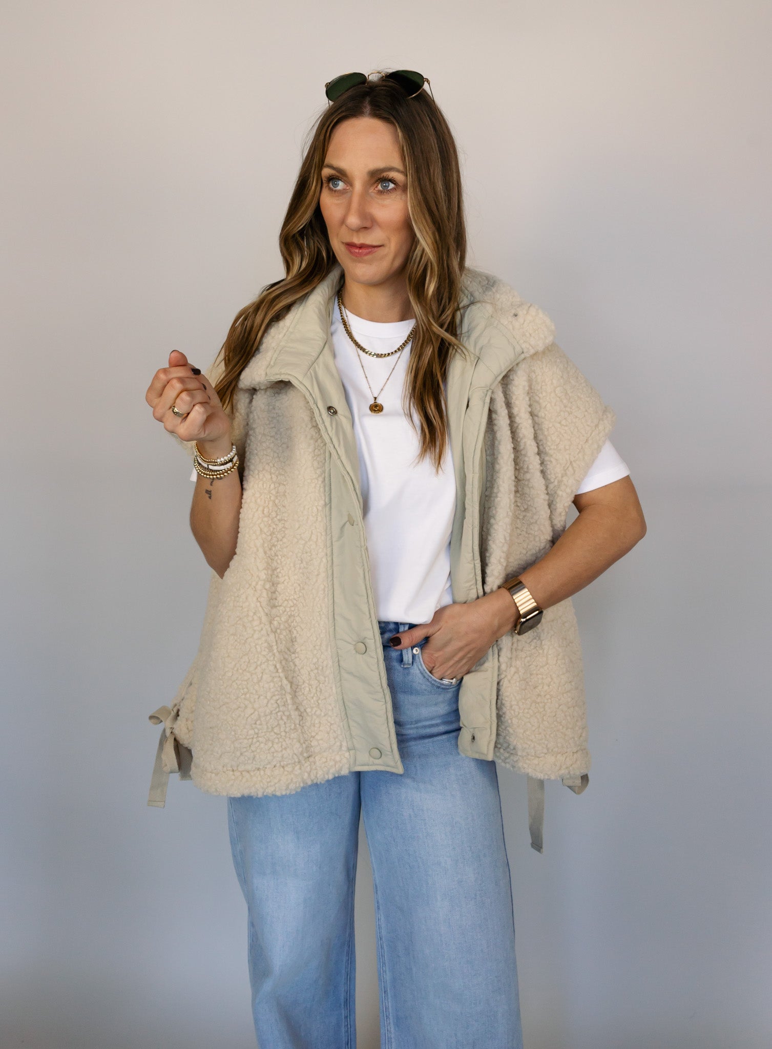 Teddy Utility Vest - Cream - Final Sale - Image 6