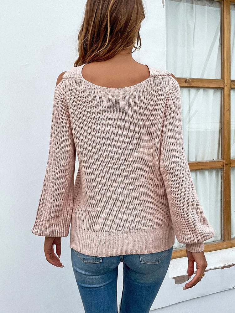 Chic Open Shoulder Knit Sweater - Image 4